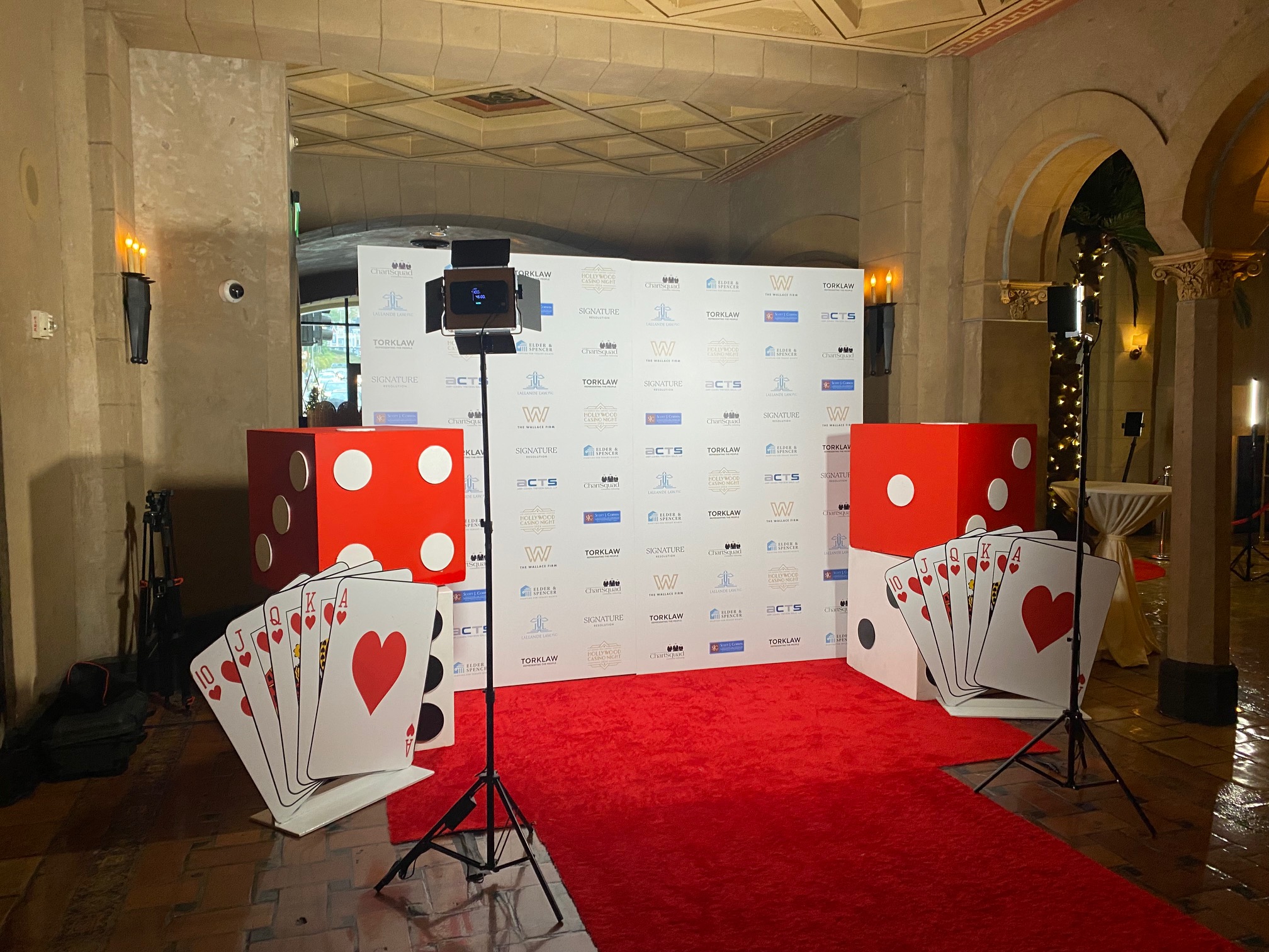 Hard Panel Backdrop with dimensional cards for charity poker event