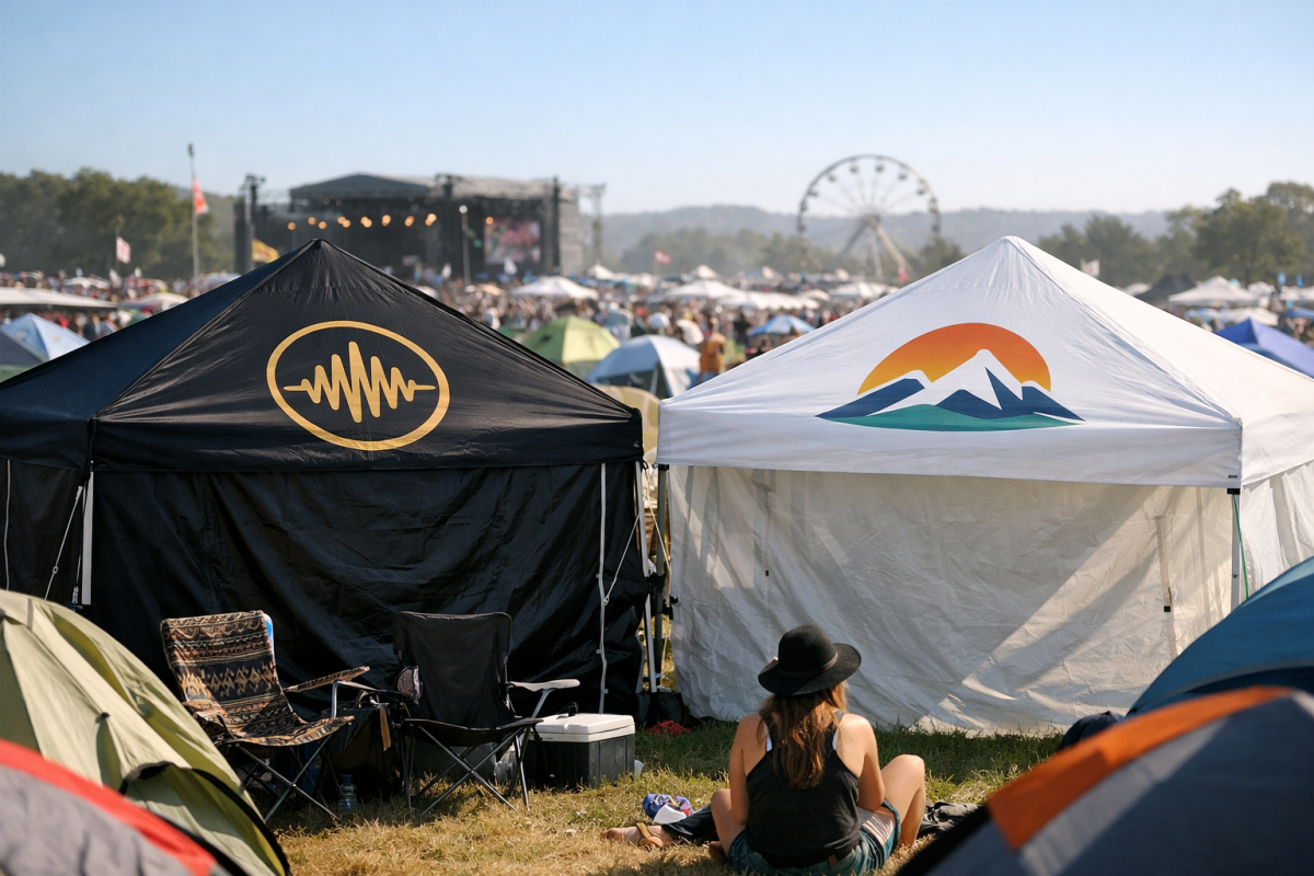 music festival tents with logos